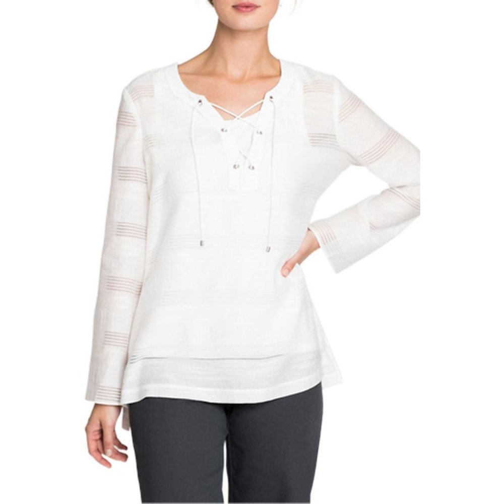 Nic+Zoe Women Shadow Stripe Top Paper White L